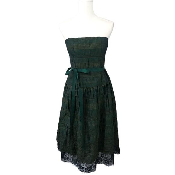 Allure Noir Green Strapless Plaid Check Pattern Fit Flare Dress - Picture 7 of 7